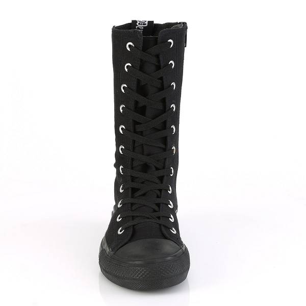 Demonia Deviant-201 Black Canvas Schuhe Herren D518-297 Gothic Hohe Sneakers Schwarz Deutschland SALE